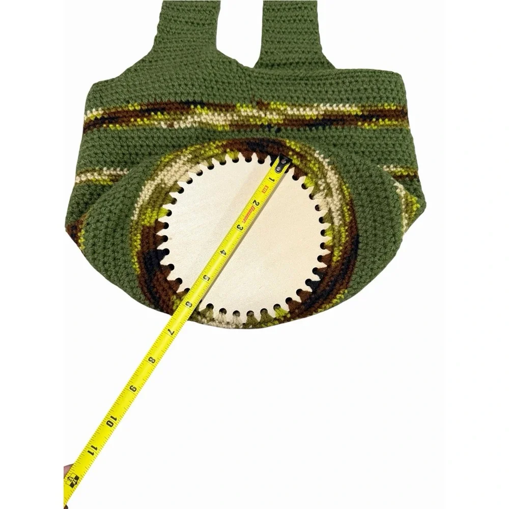 NEW Handmade Crochet Handbag green camo wood bottom hobo purse